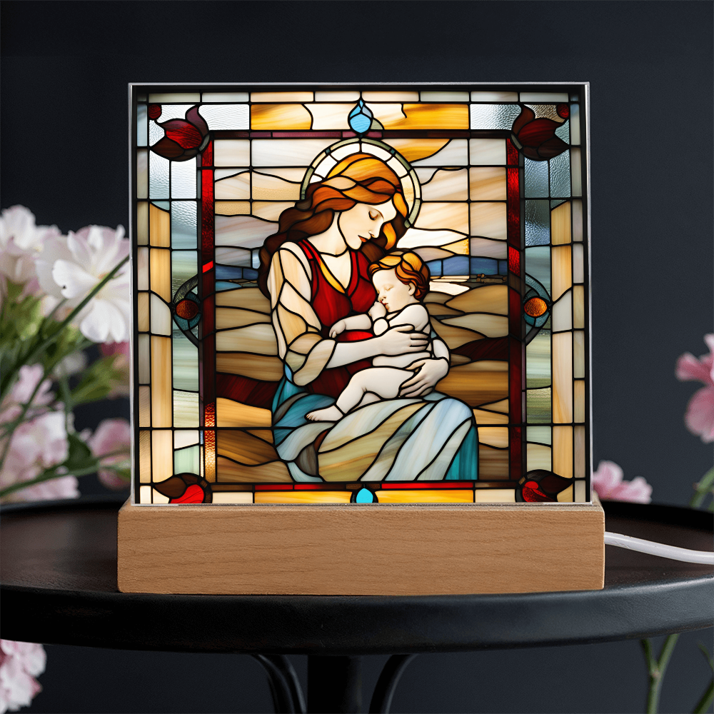 Redhead Mother and Baby - Stained Glass Style LED Acrylic Plaque – A Radiant Keepsake for New Moms and Mother's Day - Mallard Moon Gift Shop