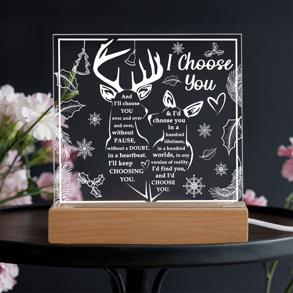 I Choose You Acrylic Plaque – Deer Couple LED Light Gift | Romantic Rustic Love Keepsake for Him or Her