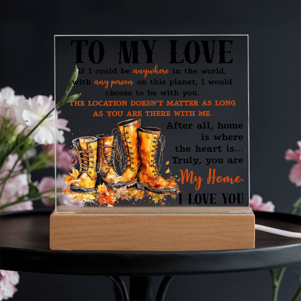 To My Love Acrylic Plaque – Romantic Fall Gift for Husband, Wife, or Partner | “You Are My Home” LED Light Display