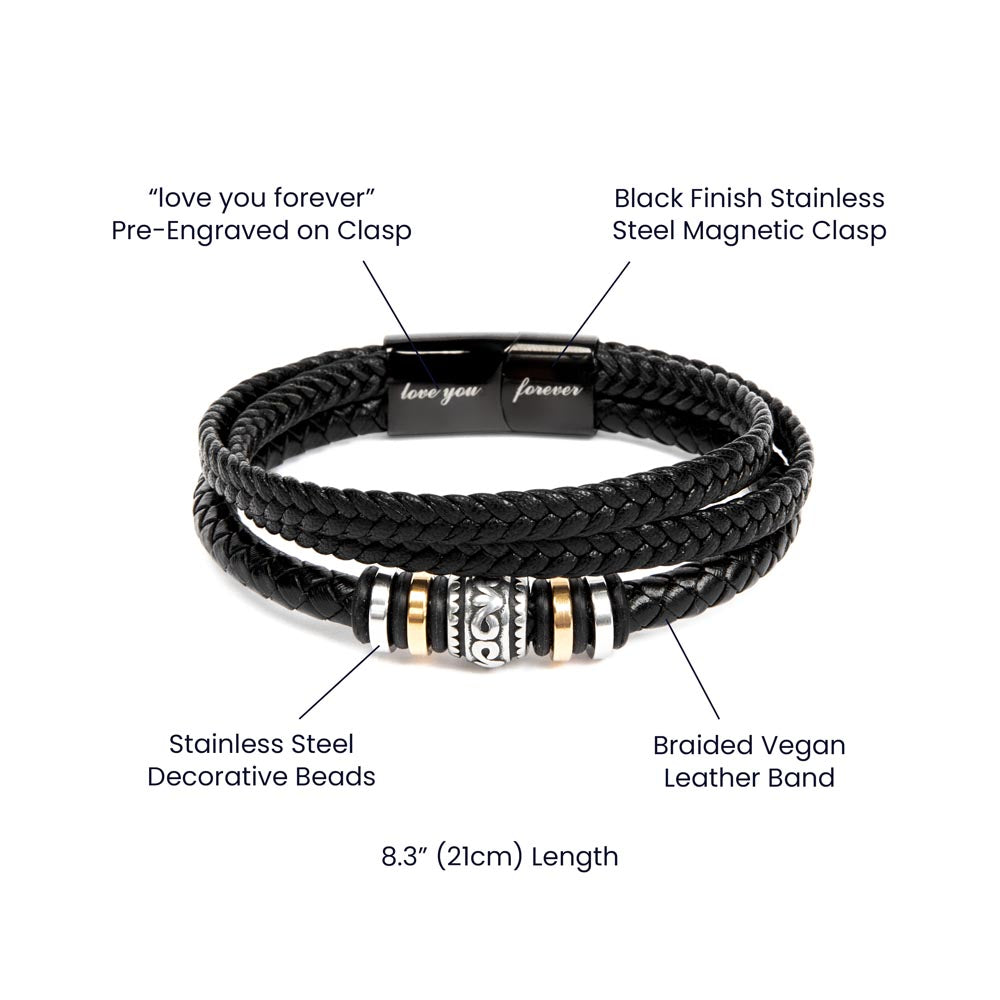 To My Awesome Dad Vegan Leather Bracelet  Birthday, Father's Day Gift with Norse-Inspired “Always Present Guide" Message Card - - Mallard Moon Gift Shop