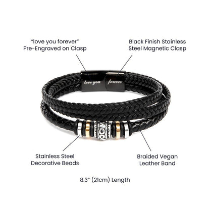 Gift for Father-in-Law - Thank You for Leading By Example - Black Braided Leather Men's Bracelet - Mallard Moon Gift Shop