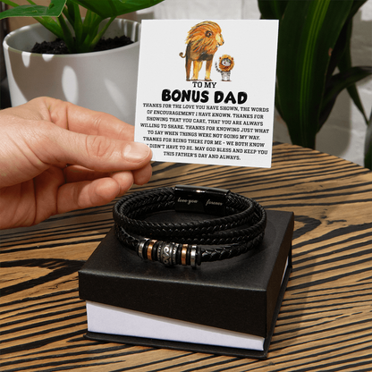 Bonus Dad Father's Day Gift - Men's Love You Forever Bracelet with Grateful Heart Message Card - Braided Vegan Leather Bracelet - Meaningful Stepdad Appreciation Gift - Mallard Moon Gift Shop