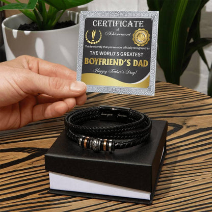 Gift for Boyfriend's Dad - World's Greatest Dad Happy Father's Day - Men's Braided Leather Bracelet - Mallard Moon Gift Shop