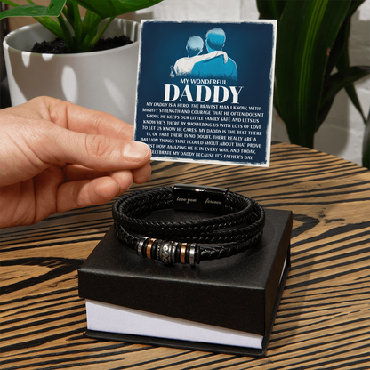 My Wonderful Daddy - Men's Vegan Leather Bracelet with Message Card - Meaningful Gift for Dad from Son or Daughter - Mallard Moon Gift Shop