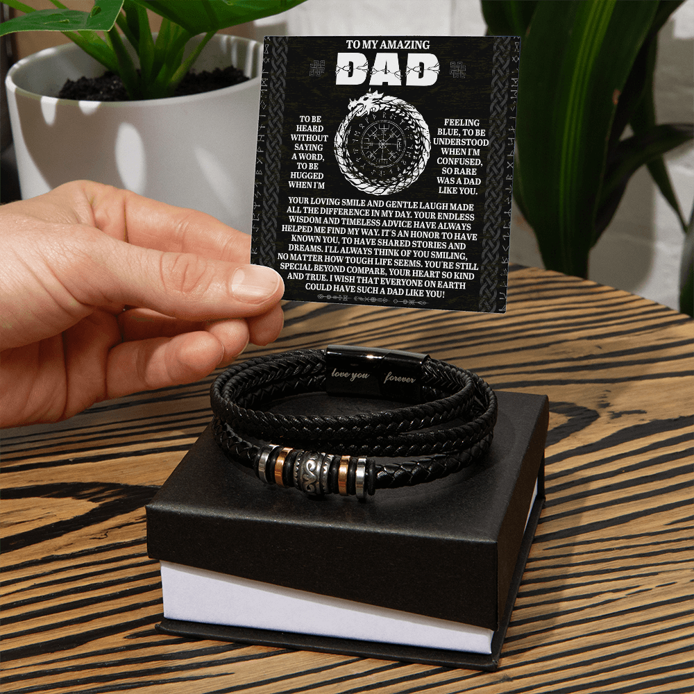 To My Amazing Dad Silent Understanding Viking Compass Leather Bracelet Gift | Thoughtful Father's Day or Birthday Present for Dad from Son or Daughter - Mallard Moon Gift Shop