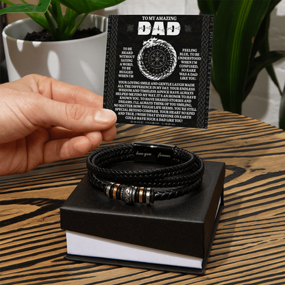 To My Amazing Dad Silent Understanding Viking Compass Leather Bracelet Gift | Thoughtful Father's Day or Birthday Present for Dad from Son or Daughter - Mallard Moon Gift Shop