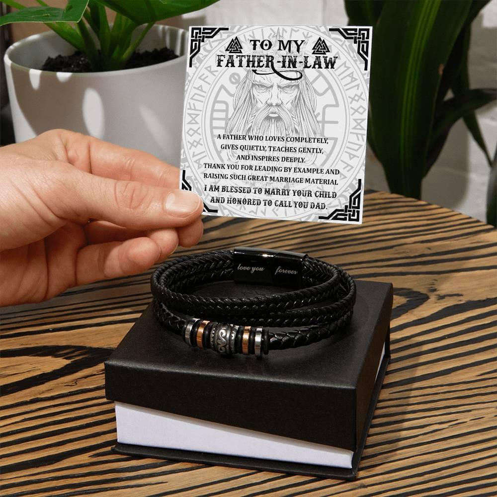 Gift for Father-in-Law - Thank You for Leading By Example - Black Braided Leather Men's Bracelet - Mallard Moon Gift Shop