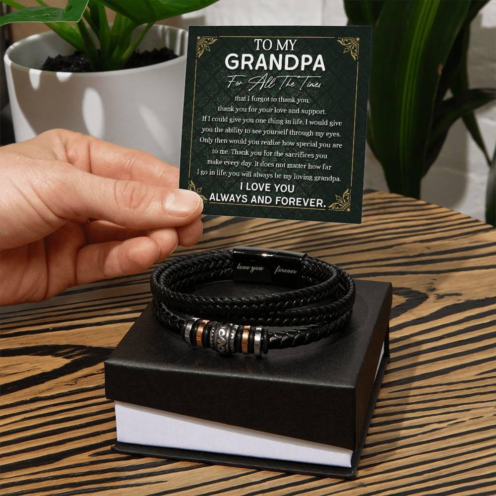Grandpa Gift Thank You for Your Love and Support Black Braided Leather Men's Bracelet - Mallard Moon Gift Shop