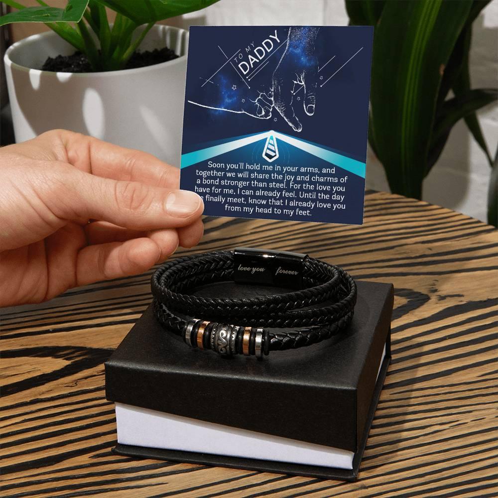 Gift for New Dad - Daddy- We Will Share a Bond Stronger Than Steel-Braided Leather Men's Bracelet - Mallard Moon Gift Shop