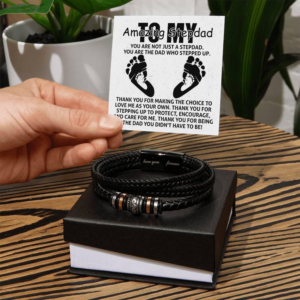 To My Amazing Stepdad You are Not Just a Stepdad, You are the Dad Who Stepped Up Men's Leather Bracelet - Mallard Moon Gift Shop