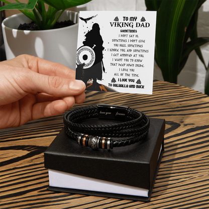 To My Viking Dad Bracelet – Deep Down I Love You All the Time – Norse Father's Day Gift for Strong Dads, Sentimental Keepsake from Son or Daughter - Mallard Moon Gift Shop