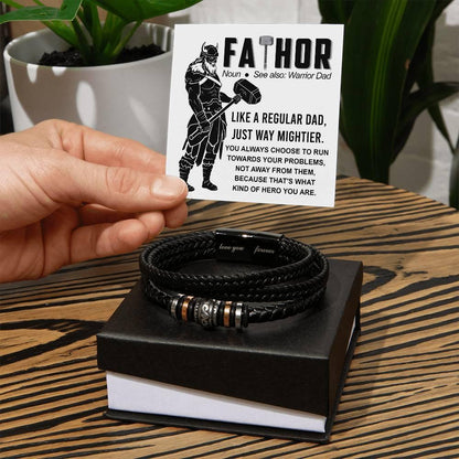 Dad - My Warrior Leather Braided Men's Bracelet - Mallard Moon Gift Shop