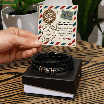 Dad Gift - Most Generous Bank - Black Braided Leather Men's Bracelet - Mallard Moon Gift Shop