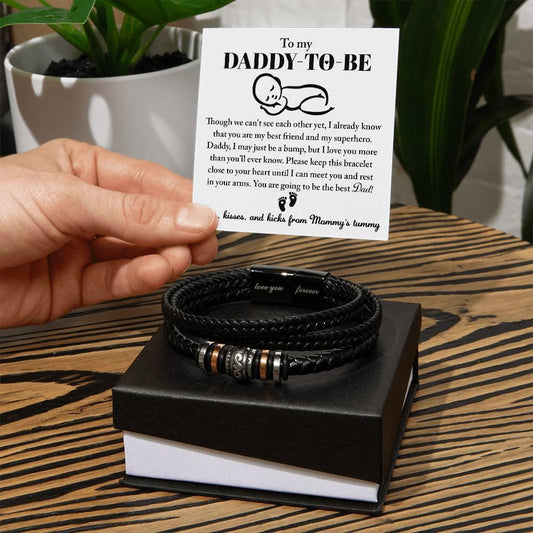 New Daddy to Be Gift -Soon I Will Rest In Your Arms-Braided Leather Men's Bracelet - Mallard Moon Gift Shop