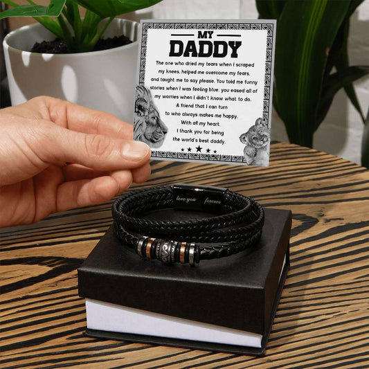 Dad Gift-The One Who Dried My Tears and Makes Me Happy-Braided Leather Men's Bracelet - Mallard Moon Gift Shop