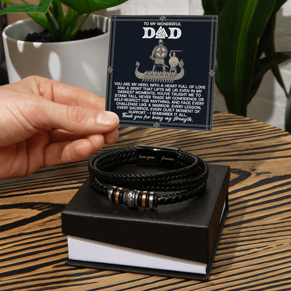 Dad - You are my Hero - Braided Vegan Leather Bracelet with Viking Heartfelt Message Card Birthday, Father's Day, Christmas Gift - Mallard Moon Gift Shop