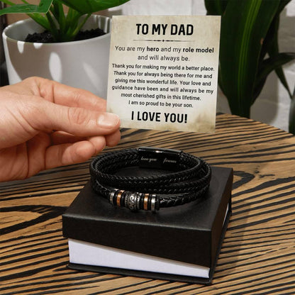 Dad My Hero My Role Model Leather Braided Men's Bracelet - Mallard Moon Gift Shop