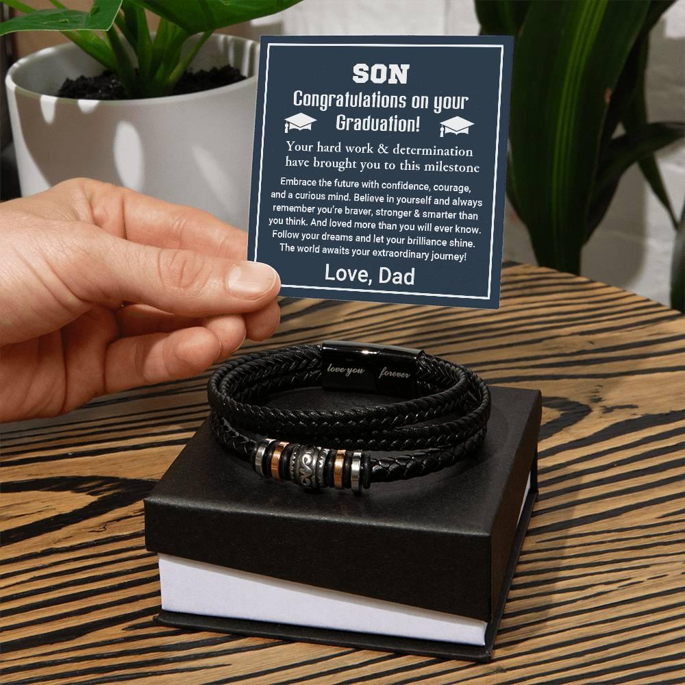Son Graduation Personalized Leather Bracelet Embrace the Future - Mallard Moon Gift Shop