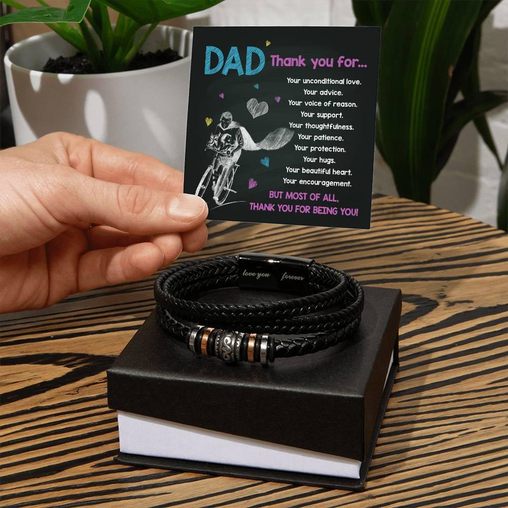 Dad Gift-Thank You For Being You -Braided Leather Men's Bracelet - Mallard Moon Gift Shop