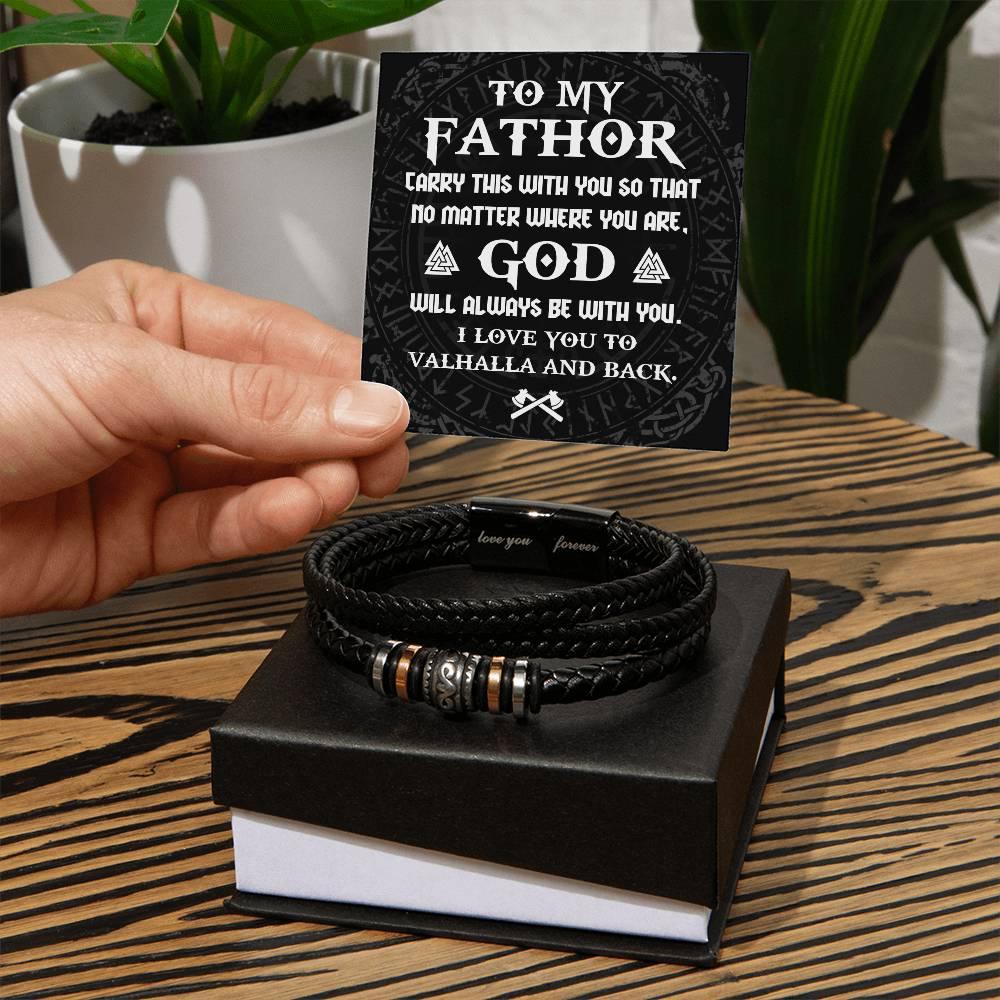 Dad Gift - To My Fathor -God Will Always Be With You-To Valhalla Viking Braided Leather Men's Bracelet - Mallard Moon Gift Shop
