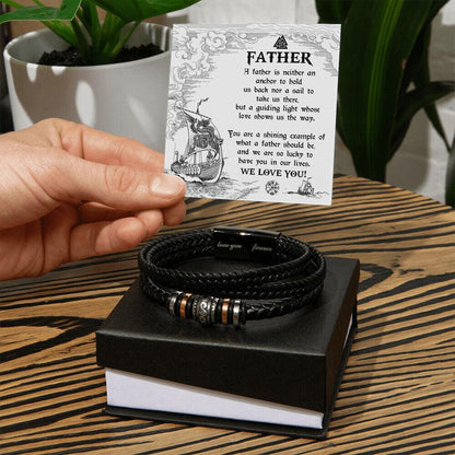 Gift for Father - You Are Our Guiding Light Men's Braided Leather Keepsake Bracelet - Mallard Moon Gift Shop