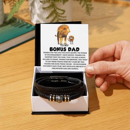 Bonus Dad Father's Day Gift - Men's Love You Forever Bracelet with Grateful Heart Message Card - Braided Vegan Leather Bracelet - Meaningful Stepdad Appreciation Gift - Mallard Moon Gift Shop