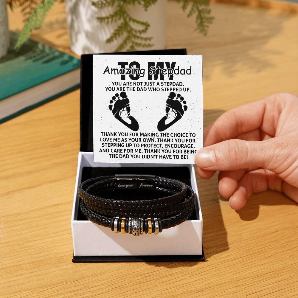 To My Amazing Stepdad You are Not Just a Stepdad, You are the Dad Who Stepped Up Men's Leather Bracelet - Mallard Moon Gift Shop
