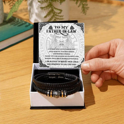 Gift for Father-in-Law - Thank You for Leading By Example - Black Braided Leather Men's Bracelet - Mallard Moon Gift Shop