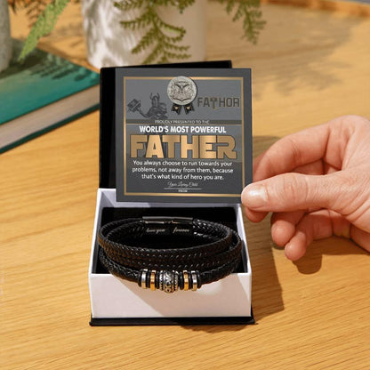 Dad Gift-Fathor - The Most Powerful Viking Father - Braided Leather Men's Bracelet - Mallard Moon Gift Shop