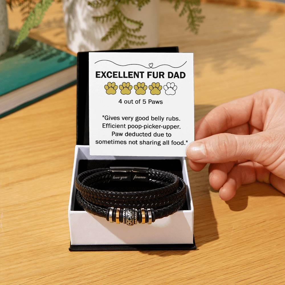 Gift for Fur Dad Belly Rubber Black Braided Leather Men's Bracelet - Mallard Moon Gift Shop