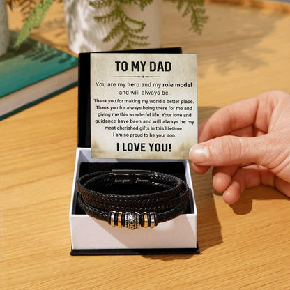 Dad My Hero My Role Model Leather Braided Men's Bracelet - Mallard Moon Gift Shop
