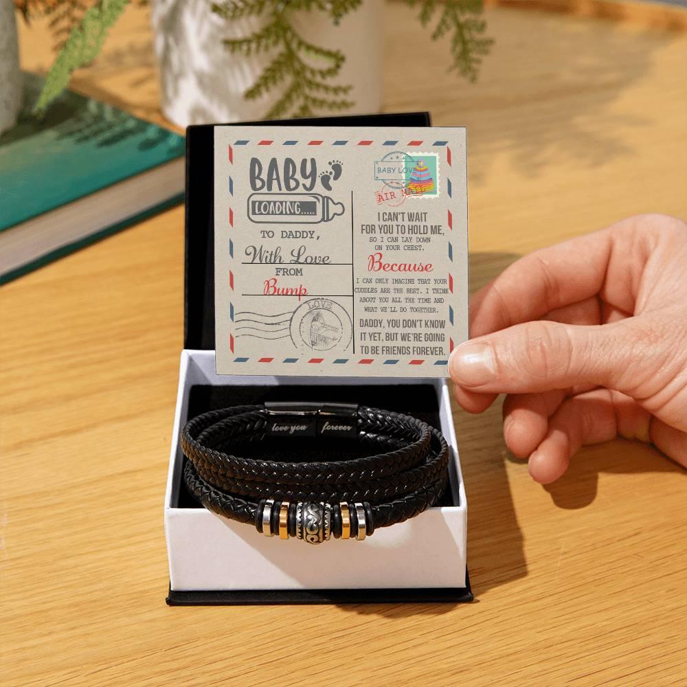 Gift for New Dad - Baby Loading Daddy Can't Wait to Lay Down On Your Chest, Love The Bump -Braided Leather Men's Bracelet - Mallard Moon Gift Shop