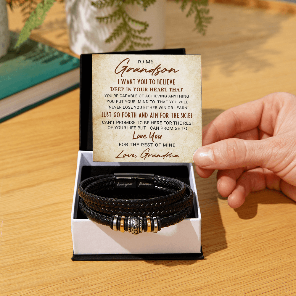 To My Grandson Bracelet – Inspirational Gift from Grandma | Love You Forever Message with Boxed Card for Birthday, Graduation, or Christmas - Mallard Moon Gift Shop