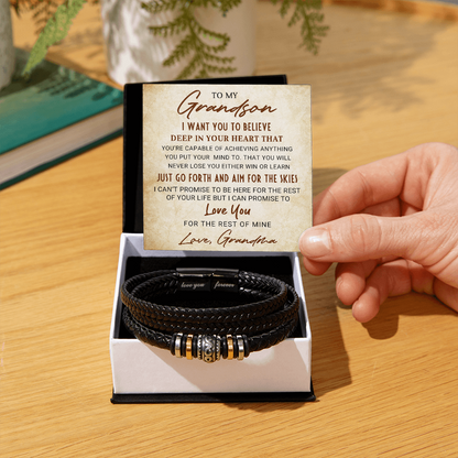 To My Grandson Bracelet – Inspirational Gift from Grandma | Love You Forever Message with Boxed Card for Birthday, Graduation, or Christmas - Mallard Moon Gift Shop