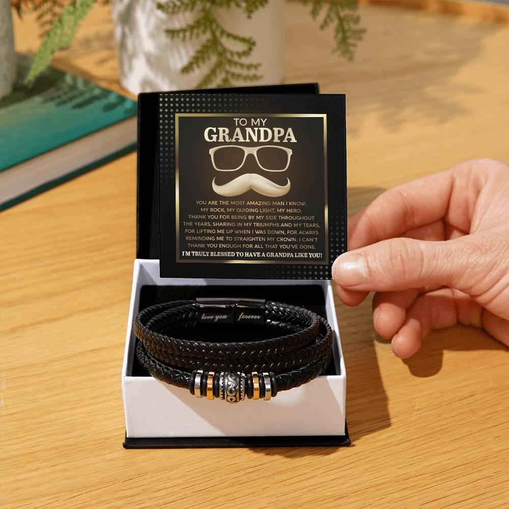 To My Grandpa - My Rock My Guiding Light My Hero Men's Leather Bracelet - Mallard Moon Gift Shop