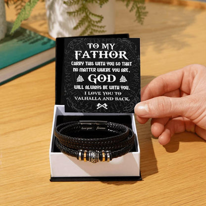 Dad Gift - To My Fathor -God Will Always Be With You-To Valhalla Viking Braided Leather Men's Bracelet - Mallard Moon Gift Shop