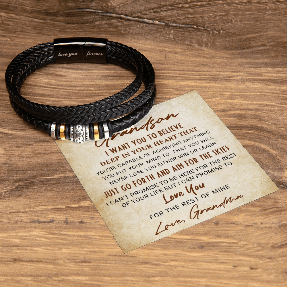 To My Grandson Bracelet – Inspirational Gift from Grandma | Love You Forever Message with Boxed Card for Birthday, Graduation, or Christmas - Mallard Moon Gift Shop