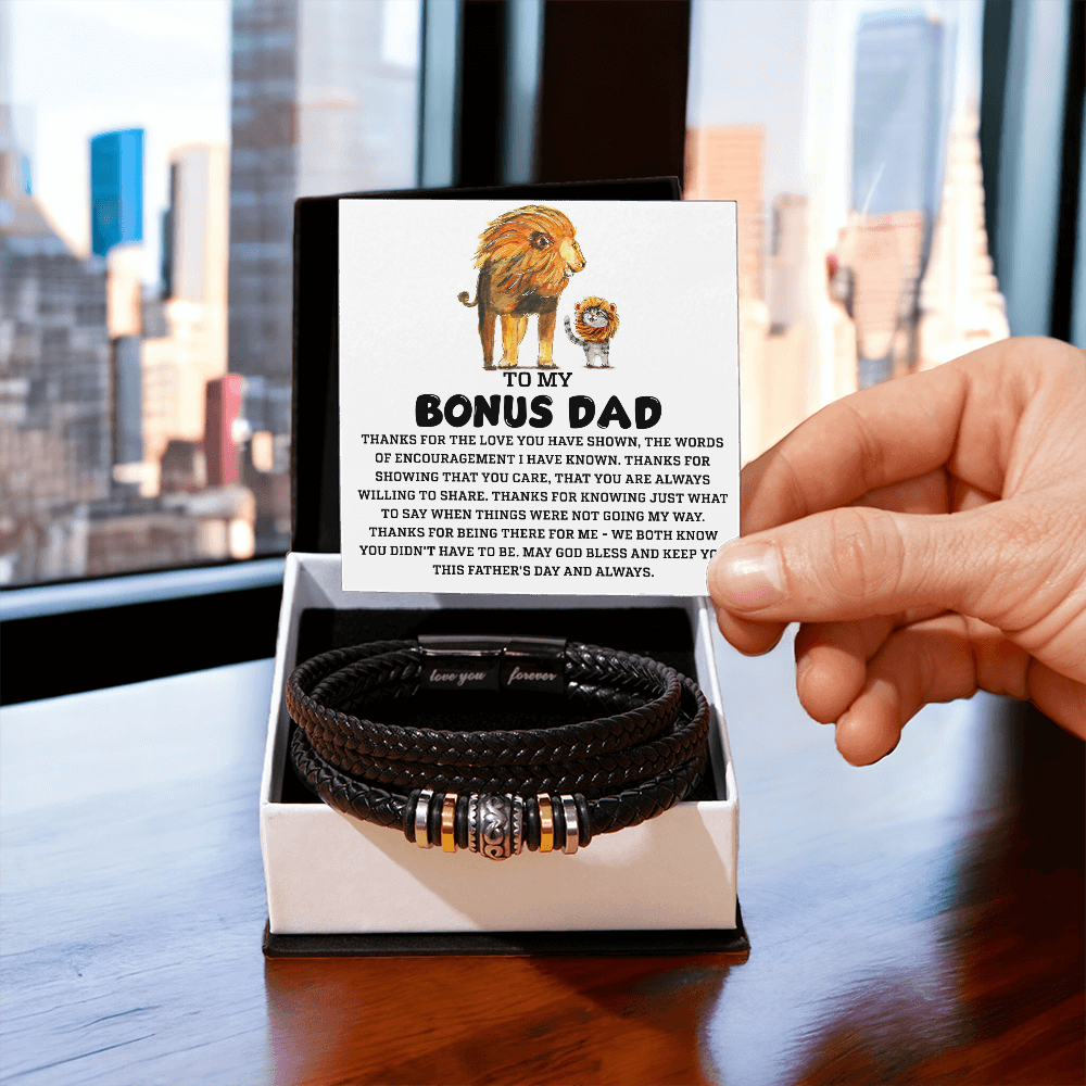 Bonus Dad Father's Day Gift - Men's Love You Forever Bracelet with Grateful Heart Message Card - Braided Vegan Leather Bracelet - Meaningful Stepdad Appreciation Gift - Mallard Moon Gift Shop