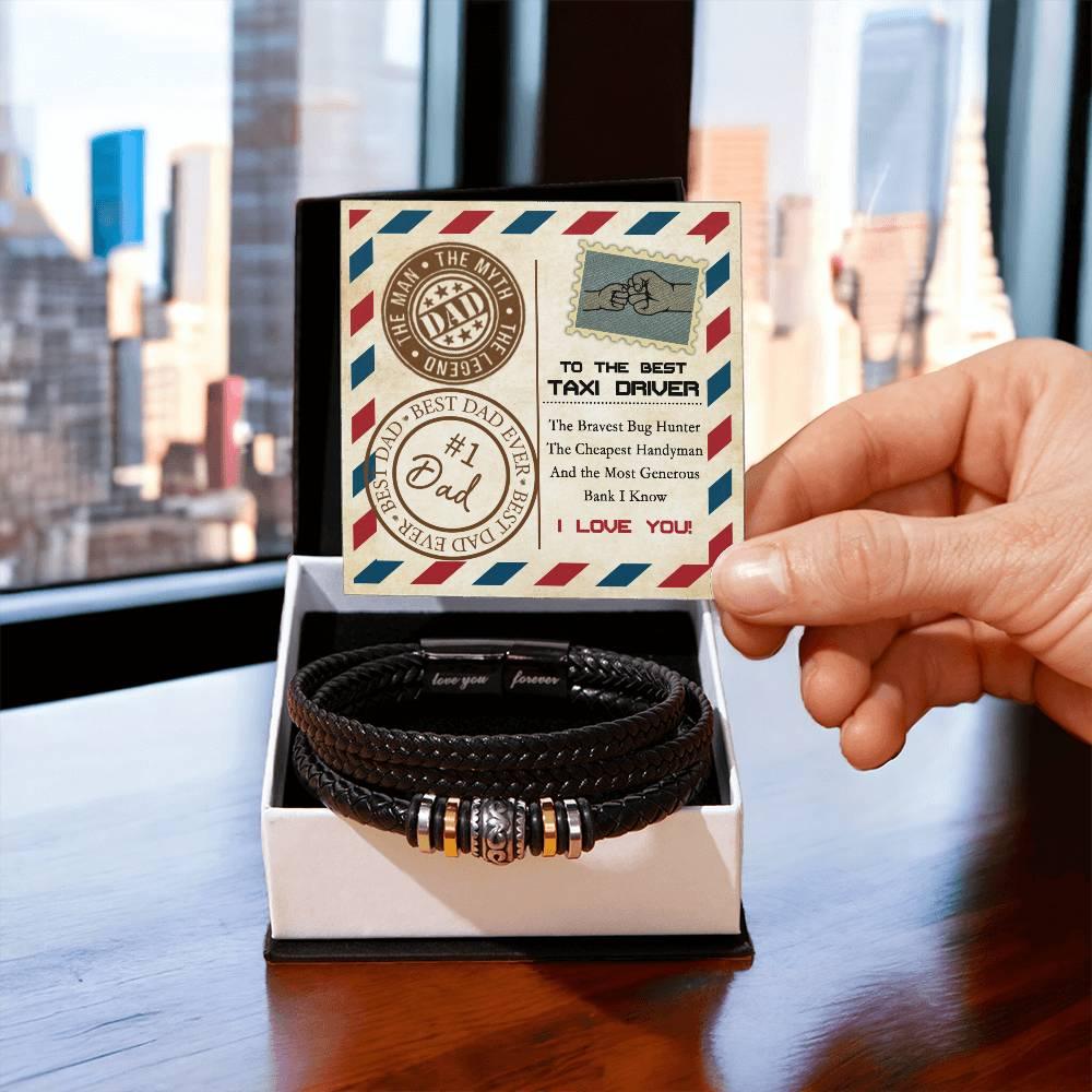 Dad Gift - Most Generous Bank - Black Braided Leather Men's Bracelet - Mallard Moon Gift Shop