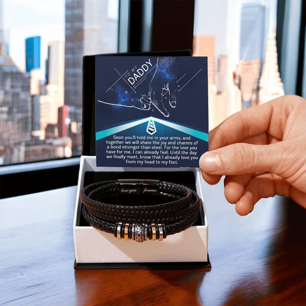 Gift for New Dad - Daddy- We Will Share a Bond Stronger Than Steel-Braided Leather Men's Bracelet - Mallard Moon Gift Shop