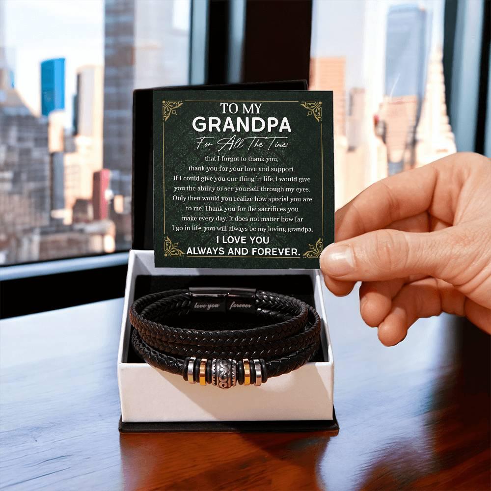 Grandpa Gift Thank You for Your Love and Support Black Braided Leather Men's Bracelet - Mallard Moon Gift Shop