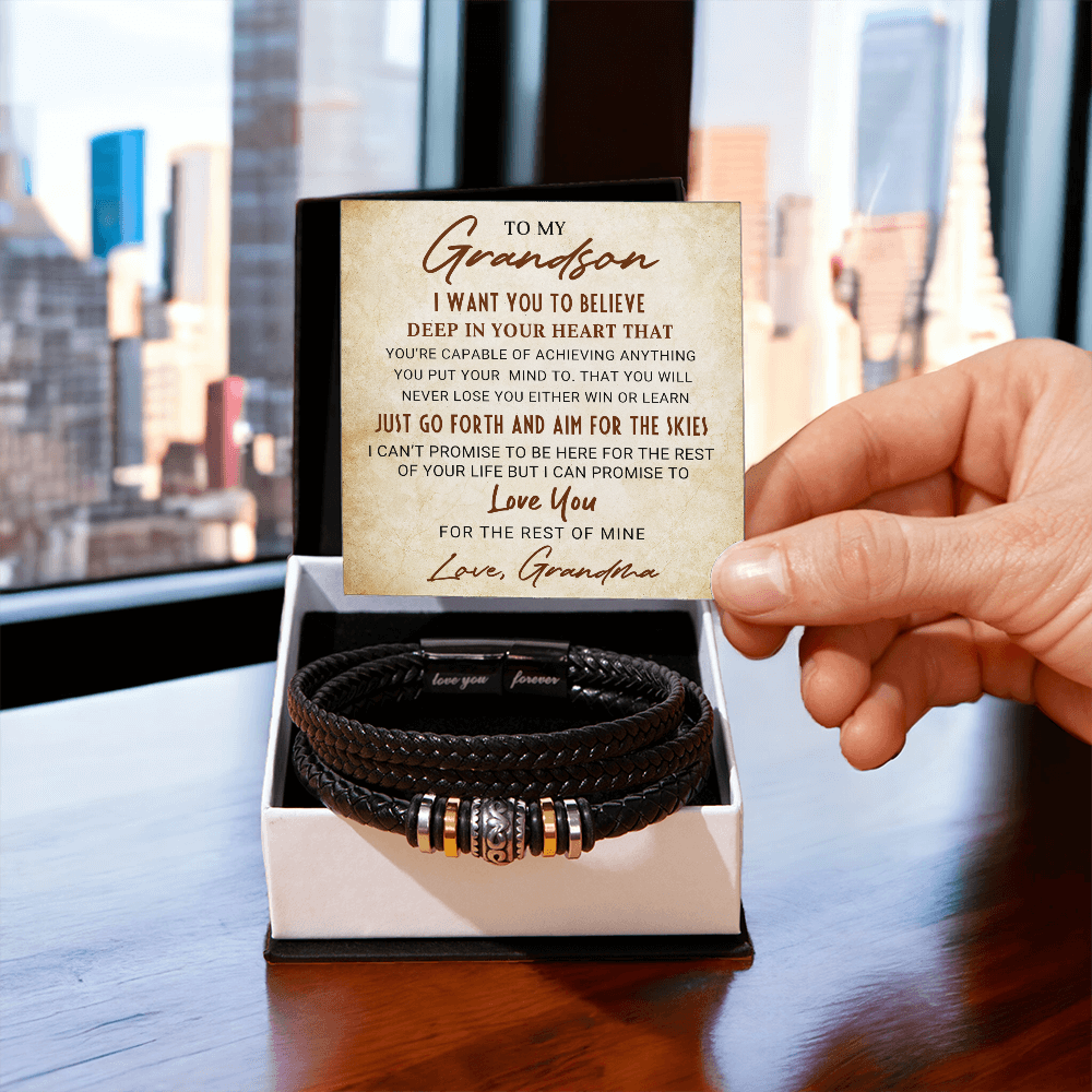 To My Grandson Bracelet – Inspirational Gift from Grandma | Love You Forever Message with Boxed Card for Birthday, Graduation, or Christmas - Mallard Moon Gift Shop