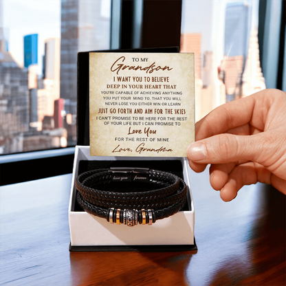 To My Grandson Bracelet – Inspirational Gift from Grandma | Love You Forever Message with Boxed Card for Birthday, Graduation, or Christmas - Mallard Moon Gift Shop