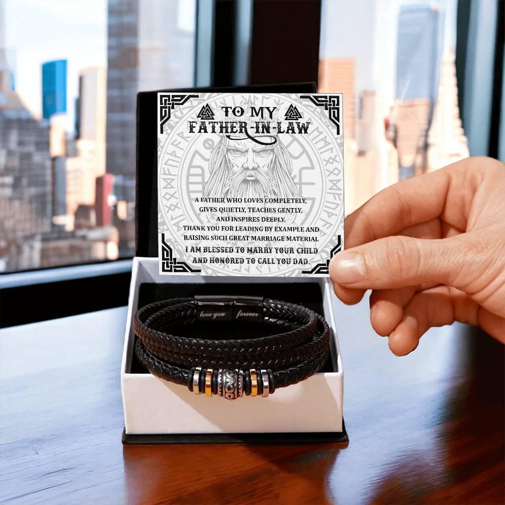 Gift for Father-in-Law - Thank You for Leading By Example - Black Braided Leather Men's Bracelet - Mallard Moon Gift Shop