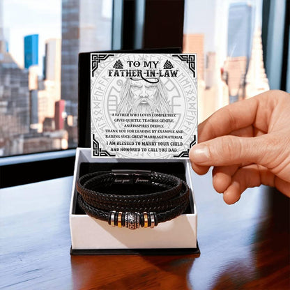 Gift for Father-in-Law - Thank You for Leading By Example - Black Braided Leather Men's Bracelet - Mallard Moon Gift Shop