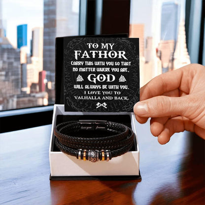 Dad Gift - To My Fathor -God Will Always Be With You-To Valhalla Viking Braided Leather Men's Bracelet - Mallard Moon Gift Shop