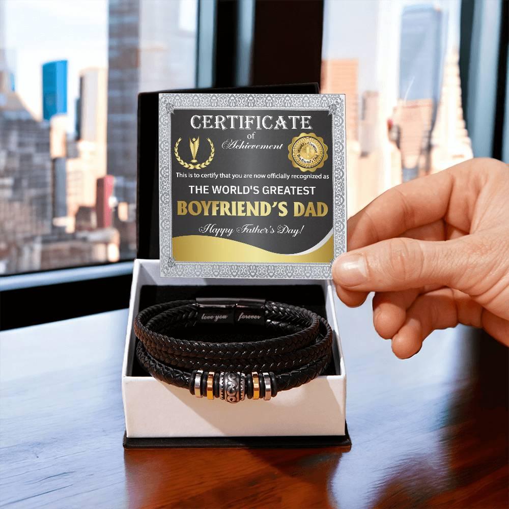 Gift for Boyfriend's Dad - World's Greatest Dad Happy Father's Day - Men's Braided Leather Bracelet - Mallard Moon Gift Shop