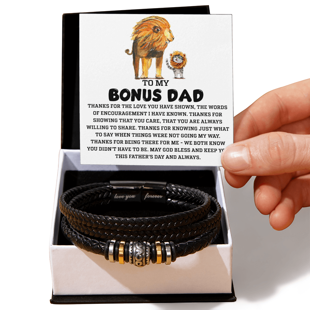Bonus Dad Father's Day Gift - Men's Love You Forever Bracelet with Grateful Heart Message Card - Braided Vegan Leather Bracelet - Meaningful Stepdad Appreciation Gift - Mallard Moon Gift Shop