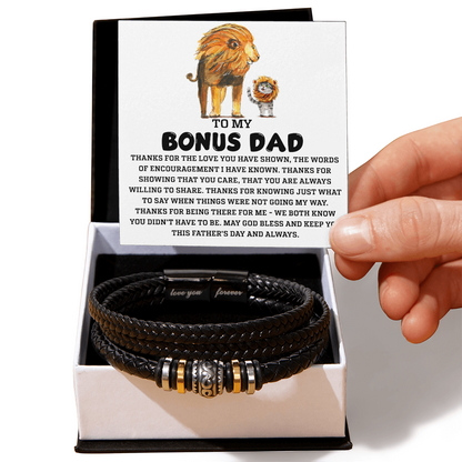 Bonus Dad Father's Day Gift - Men's Love You Forever Bracelet with Grateful Heart Message Card - Braided Vegan Leather Bracelet - Meaningful Stepdad Appreciation Gift - Mallard Moon Gift Shop