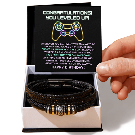 Level-Up Birthday Bracelet for Him – “Love You Forever” Gamer Gift | Encouraging Message for Son, Boyfriend, or Husband - Mallard Moon Gift Shop
